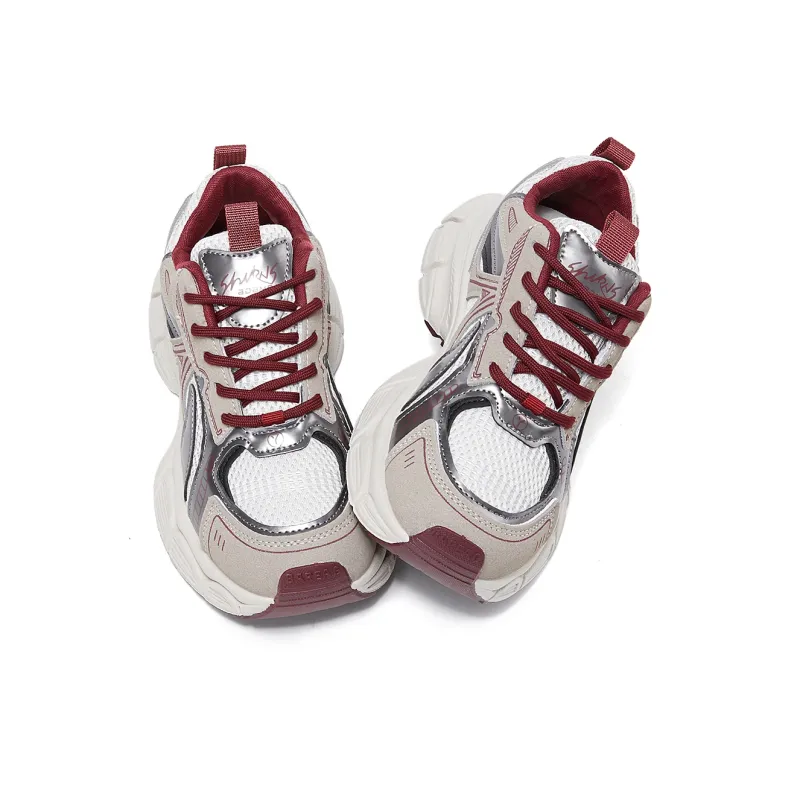 La Chapelle Wear Resistant Height Increasing Low Top Chunky Sneakers Women's Red-2