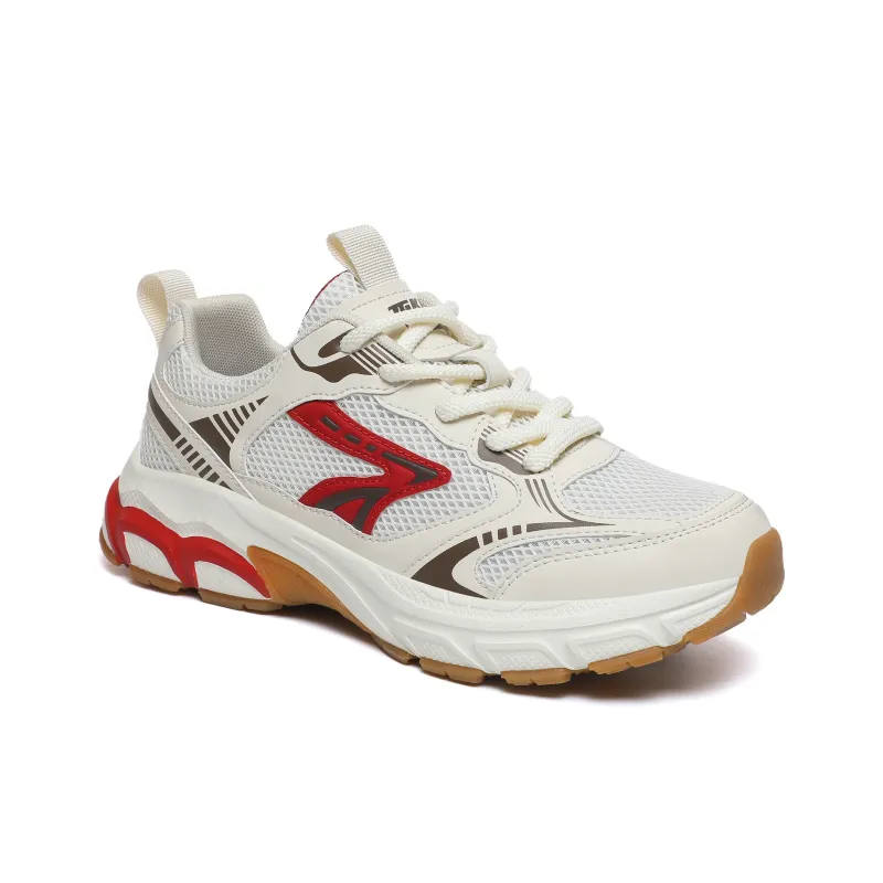CEDAR HAN Slip Resistant, Abrasion Resistant, Lightweight Low Top Sprint Running Shoes Men's Beige Red-2