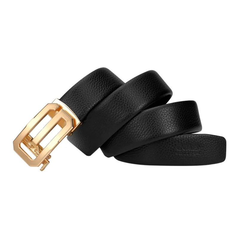 GOLF Automatic Buckle Cow Leather Belt Boyfriend Men's Gunmetal/Gold 3.5cm-7
