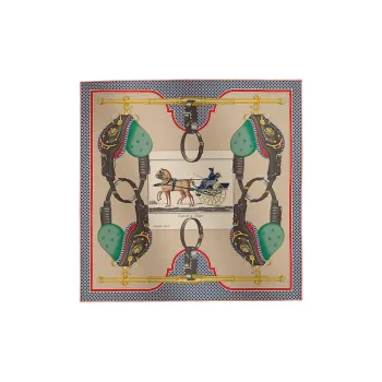 HERMES Mulberry Silk Scarves Women's Gray Yellow/Blue