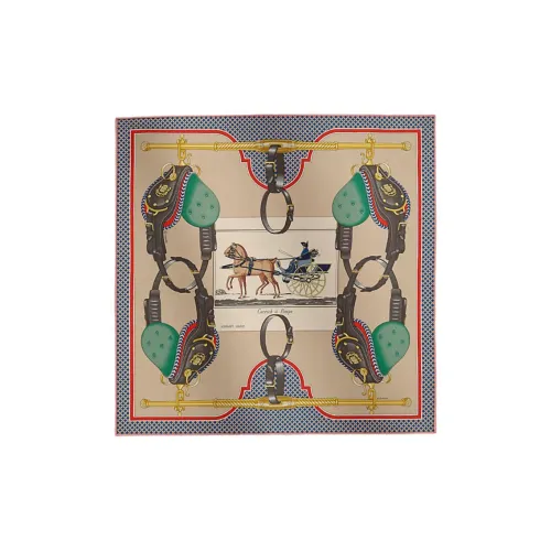 HERMES Mulberry Silk Scarves Women's Gray Yellow/Blue
