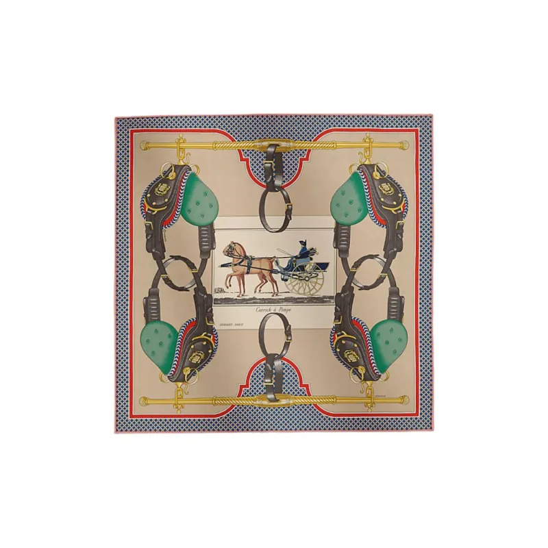 HERMES Mulberry Silk Scarves Women's Gray Yellow/Blue-0