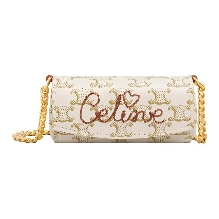 CELINE Cow Leather Lipstick Box Shoulder Bag Crossbody Bag Mini Women's White-0
