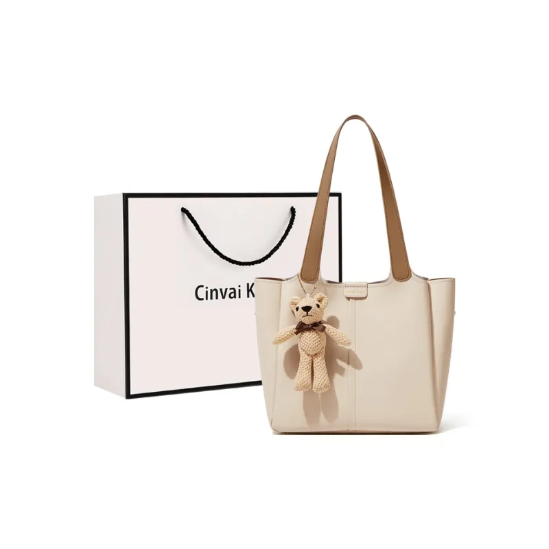 CinvaiKrose Cow Leather Handbag, Tote Bag, Tote Bag, Shoulder Bag Tubas Women's Cream-0