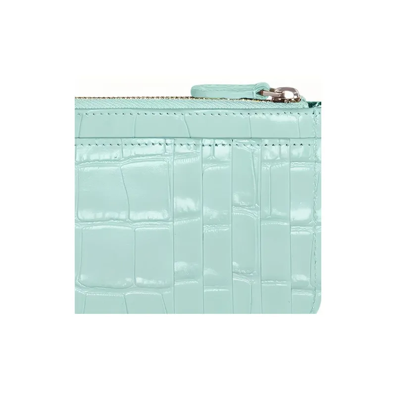 Balenciaga Cash Shiny Crocodile Pattern Embossed Cow Leather Coin Purse Card Clip Card Holder Large Size Women's Green-4