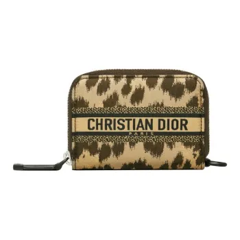 DIOR Travel Technical Fabric Clutch Coin Purse Card Holder Women's Beige