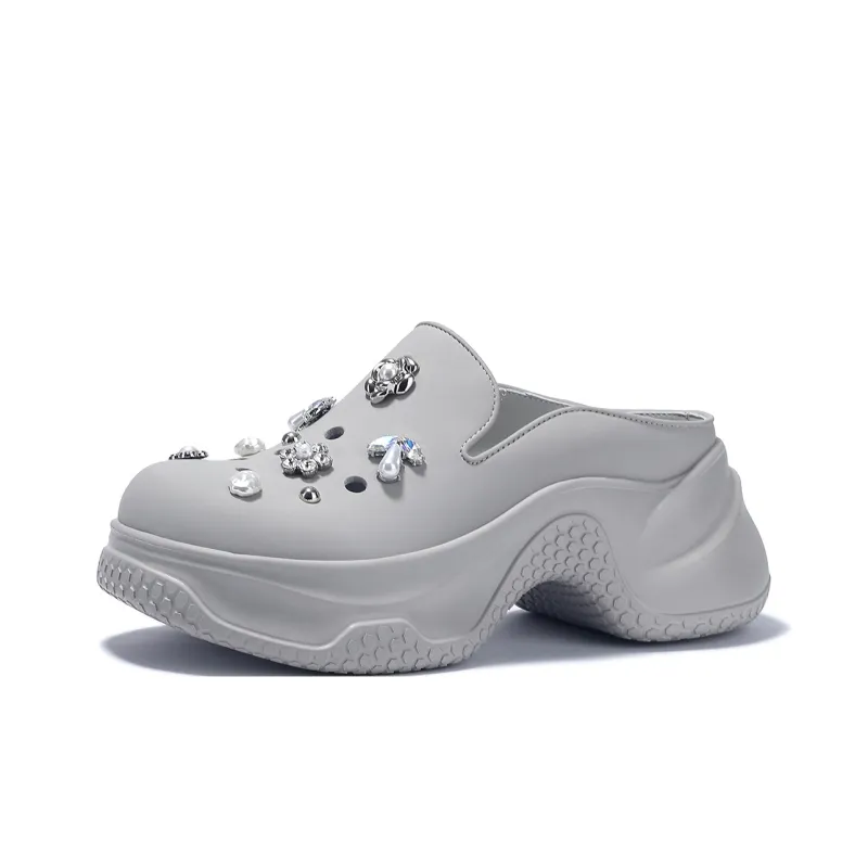 BELLALILY Rubber Sole Rhinestone Abrasion Resistant Wrap toe Slippers Women's-1