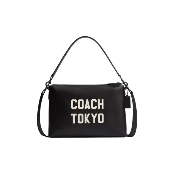 COACH Relay Polished Pebbled Leather Shoulder Bag Large Size Men's Black