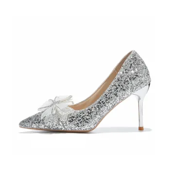 Medd Bowknot French Crystal Wedding Shoes Slim Heel High Heels Women's