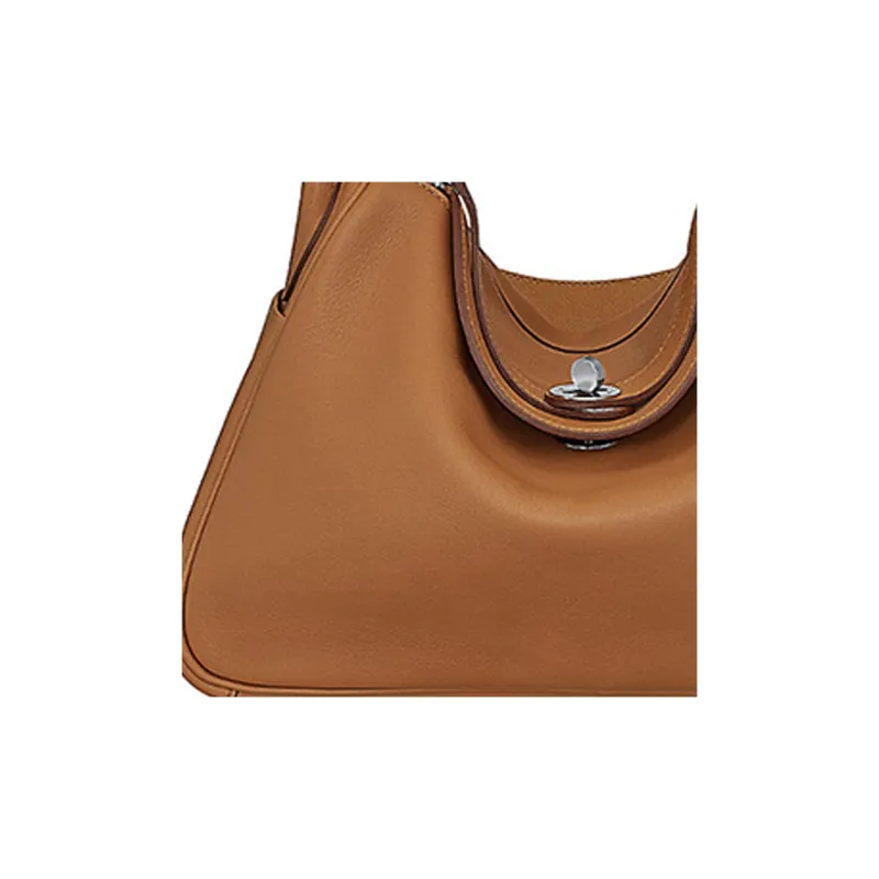 HERMES Lindy Cow Leather Handbag Women's Gold Brown-2