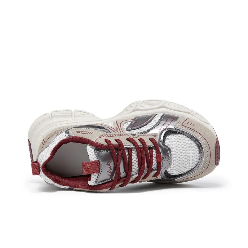 La Chapelle Wear Resistant Height Increasing Low Top Chunky Sneakers Women's Red-4
