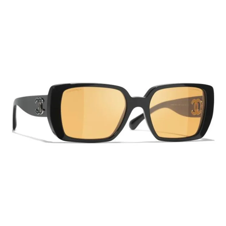 CHANEL Resin Square Sunglasses Unisex Black-1
