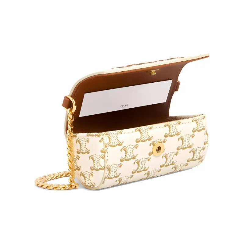 CELINE Cow Leather Lipstick Box Shoulder Bag Crossbody Bag Mini Women's White-2
