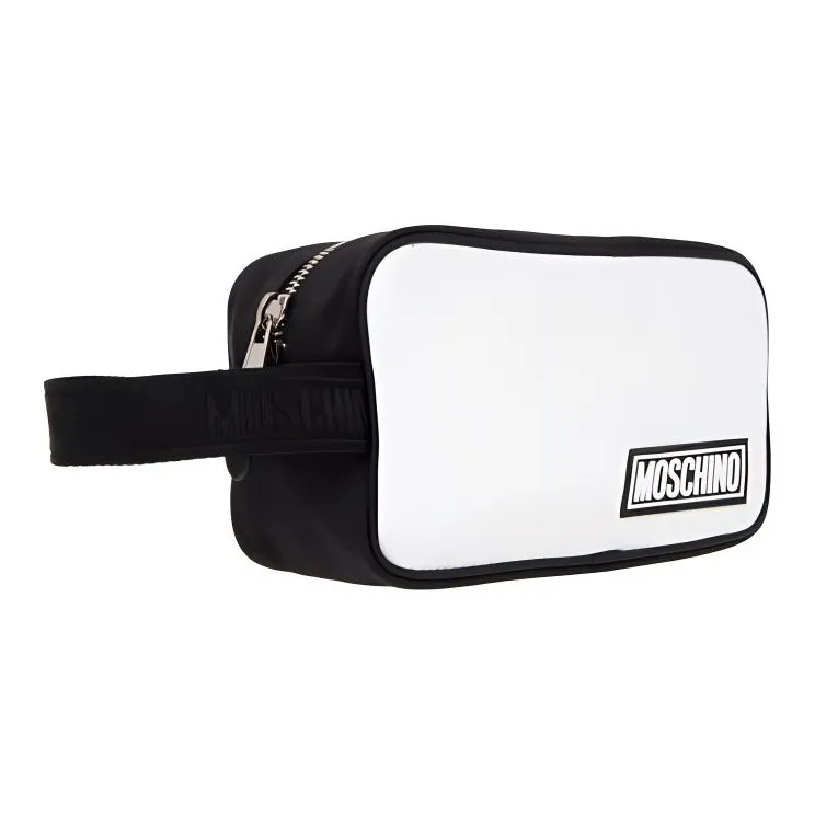 MOSCHINO Polyester Clutch Makeup Bag Men's White/Black-1