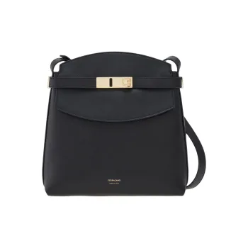 FERRAGAMO Hug Calfskin Messenger Bag Shoulder Bag Women's Black