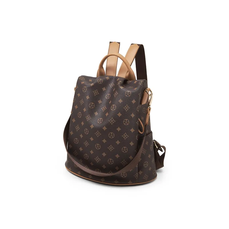 Old Man's Head PVC Synthetic Leather Backpack Regular Women's Coffee-2