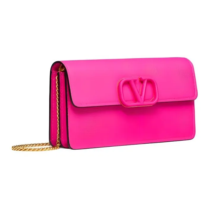 Valentino Vlogo Grained Calfskin Wallet Women's Rose Red-1