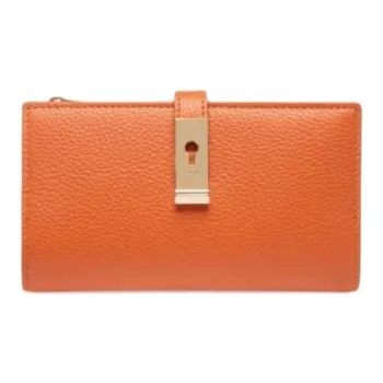 BALLY Lock Me Cow Leather Wallet Women's Orange