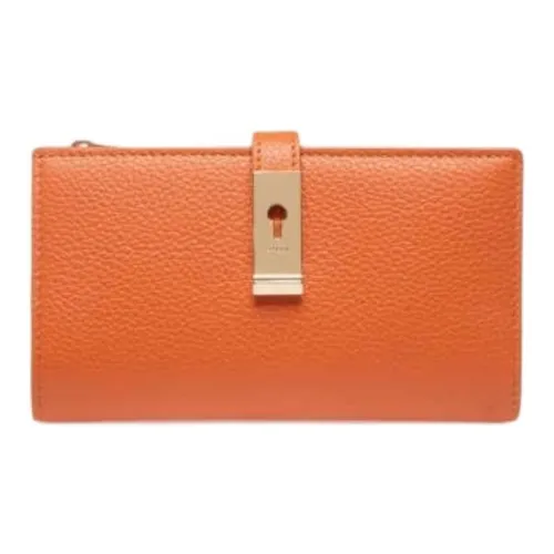 BALLY Lock Me Cow Leather Wallet Women's Orange
