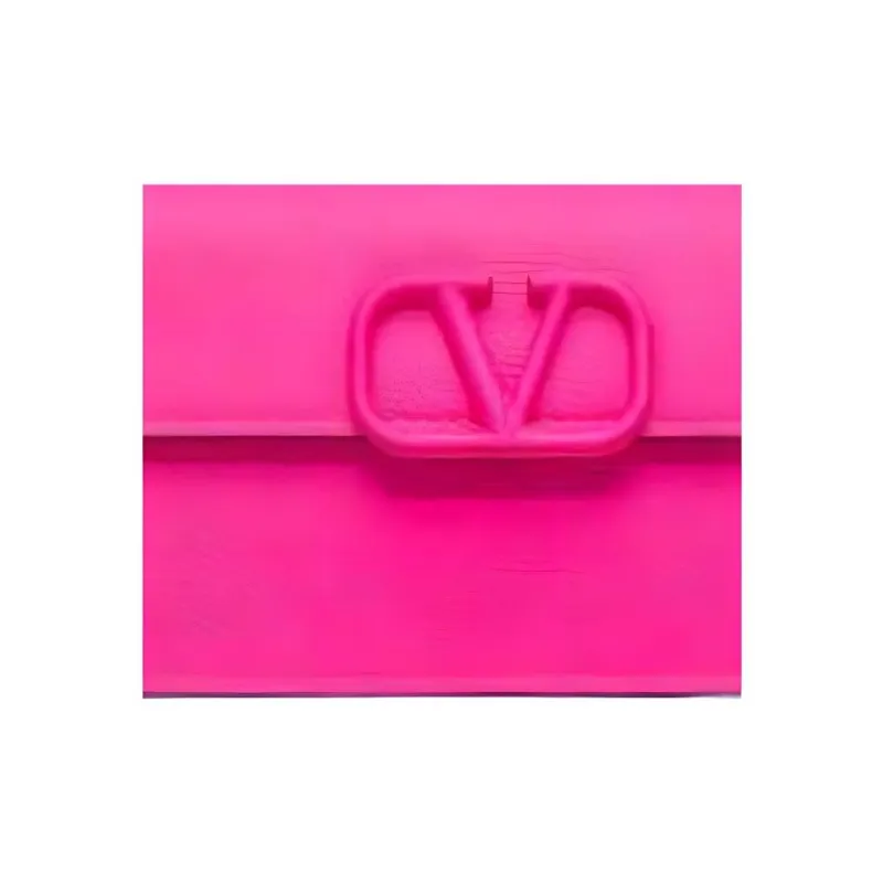 Valentino Vlogo Grained Calfskin Wallet Women's Rose Red-4