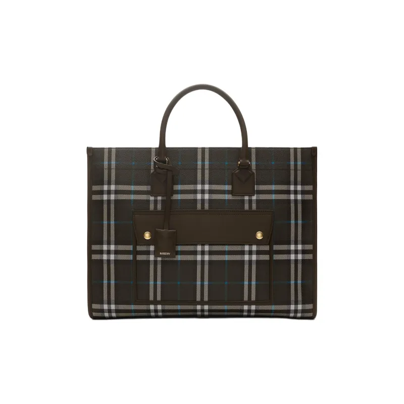 Burberry Freya Polyurethane Tote Bag, Shopping Bag, Shoulder Bag, Crossbody Bag, Handbag Medium Size Women's Brown-0