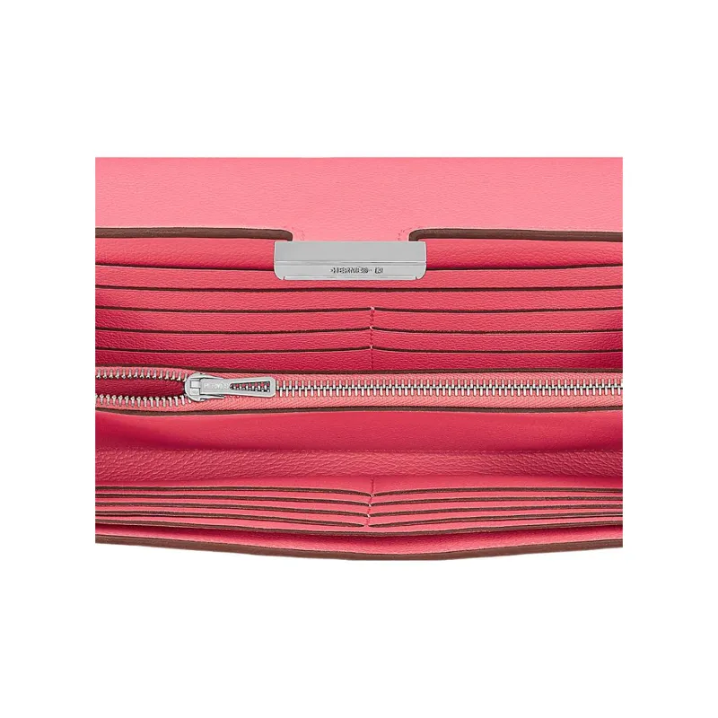 HERMES Evercolor Calfskin Wallet Women's 8W RoseAzalee New Lipstick Powder-2
