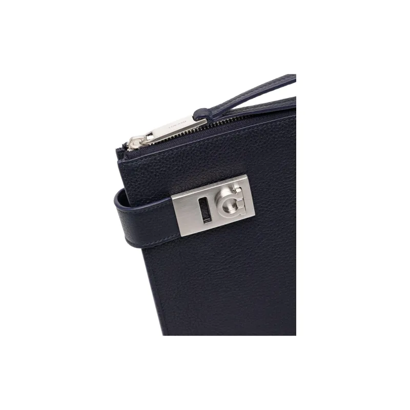 FERRAGAMO Calfskin Laptop Bag Men's Navy-2