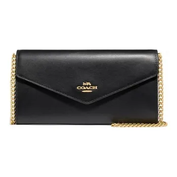 COACH Envelope Cow Leather Chain Bag Envelope Wallet Shoulder Bag Crossbody Bag Medium Size Women's Black