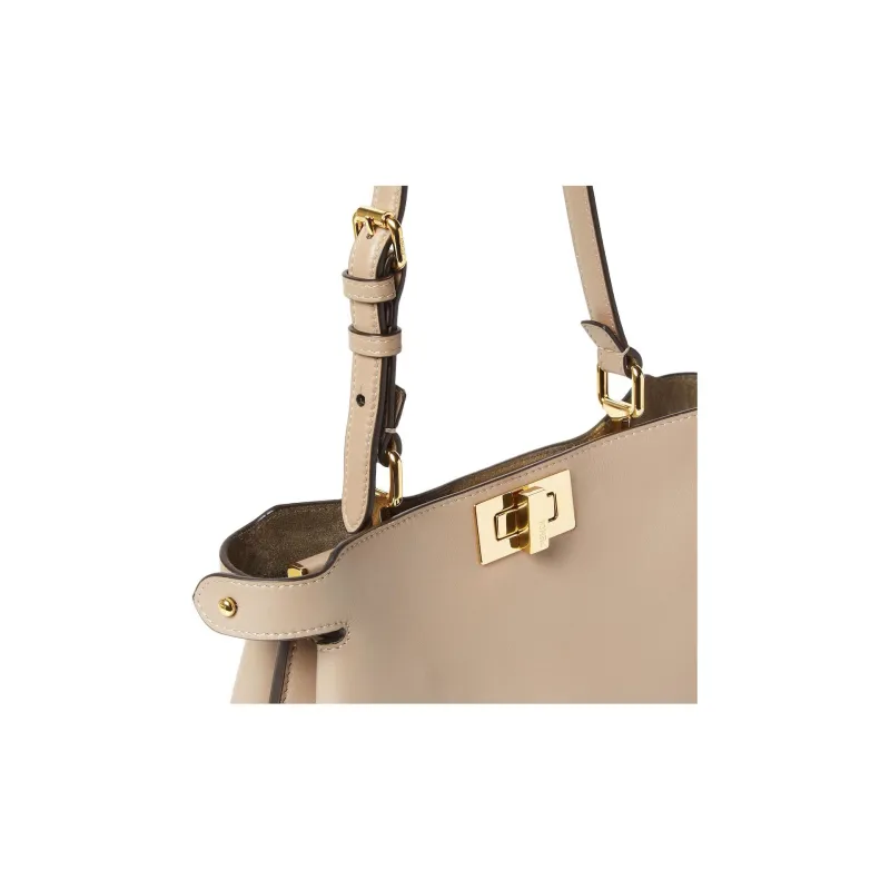 FENDI Peekaboo Cow Leather Shoulder Bag Small Size Women's Gray-5