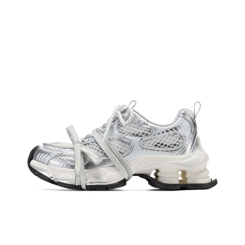GG CC Urban Techwear Platform Casual Shoes Anti Slip Wear Resistant Low Top Distressed Chunky Sneakers Women's Silver-0