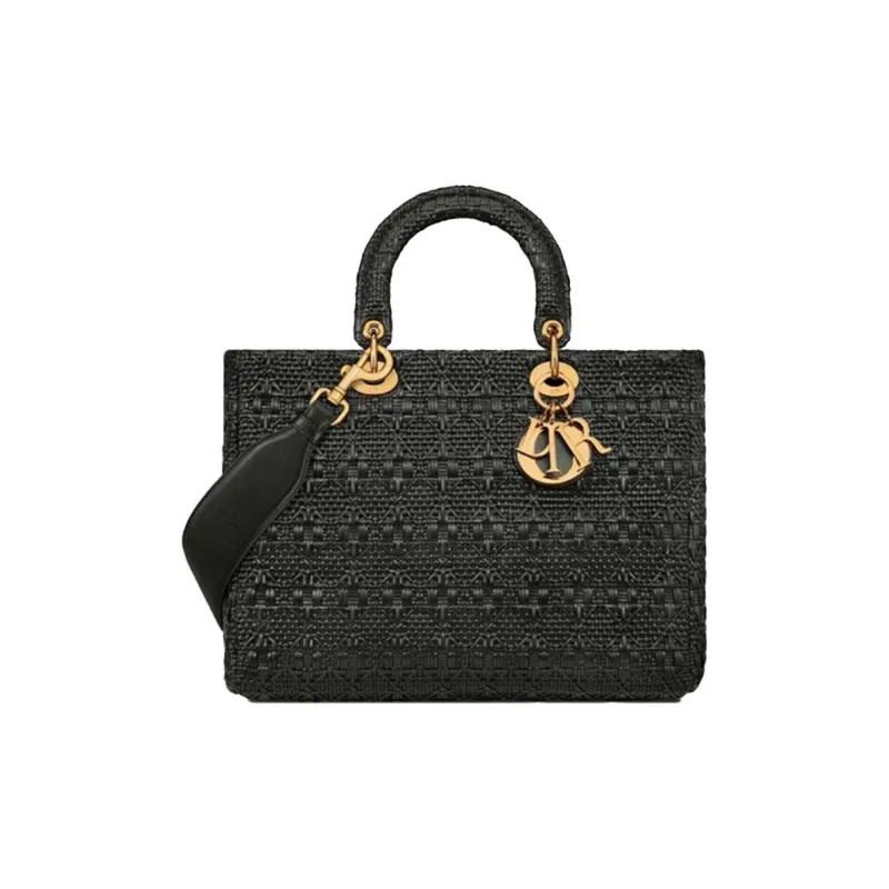 DIOR Lady Dior Sheepskin Dior Bag Shoulder Bag Handbag Large Size Unisex Black-5