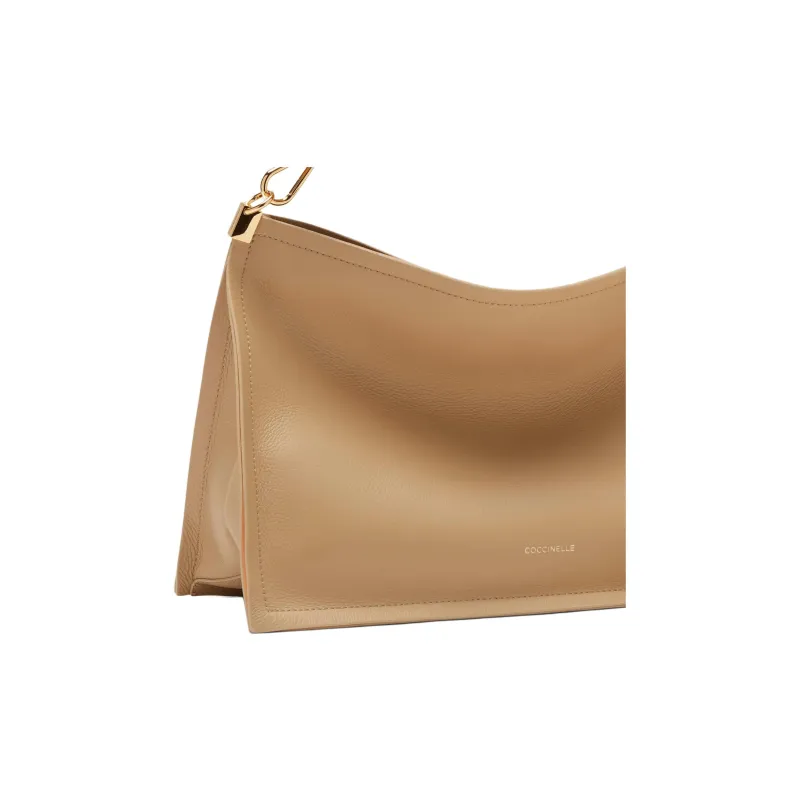 COCCINELLE Cow Leather Portable Crossbody Bag Shoulder Bag Large Size Women's Fresh Beige & Peach-2
