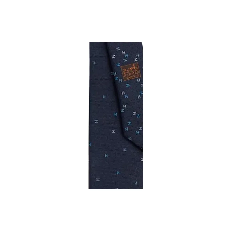 HERMES Mulberry Silk Ties Men's Marine Blue-1