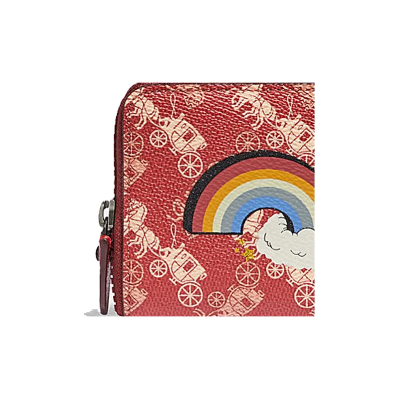 COACH Zip Around Printed Coated Canvas Wallet Small Size Women's Red-4