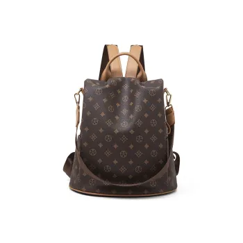 Old Man's Head PVC Synthetic Leather Backpack Regular Women's Coffee