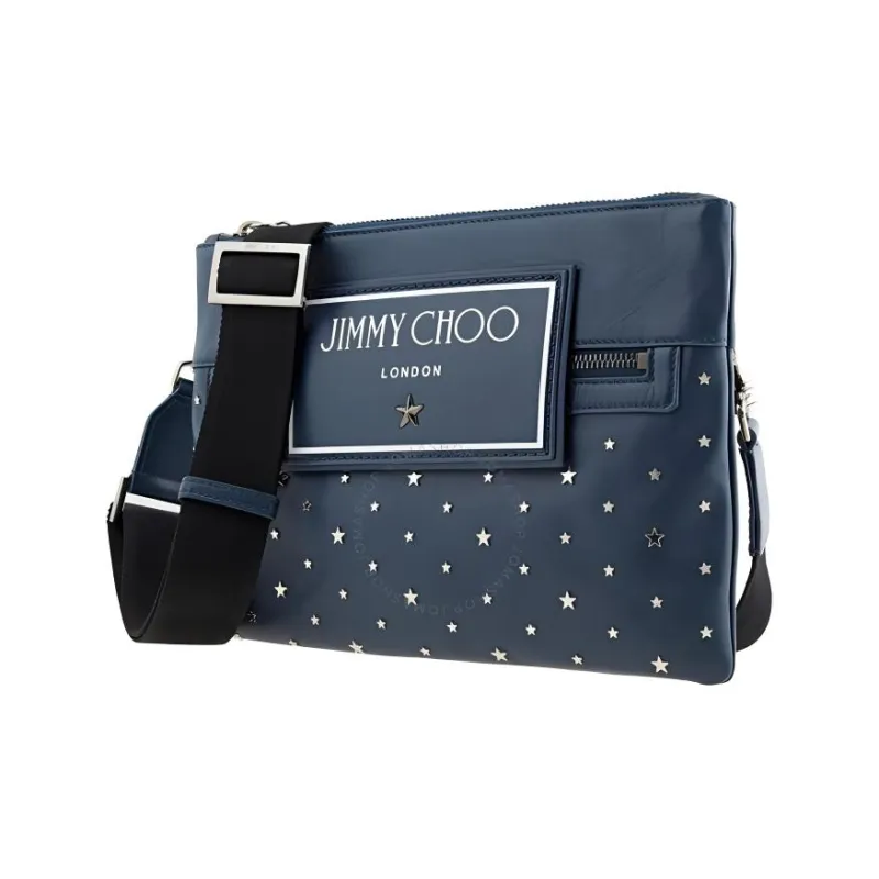 Jimmy Choo Leather Shoulder Bag Crossbody Bag Men's Indigo With Silver Accents-1