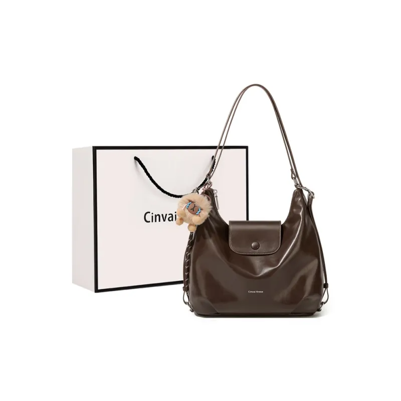 CinvaiKrose Synthetic Leather Shoulder Bag, Handbag, Tote Bag, Backpack Medium Size Women's Black/Coffee/Ecru-7
