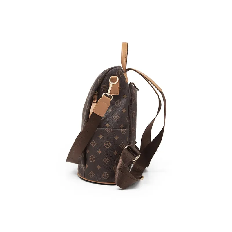 Old Man's Head PVC Synthetic Leather Backpack Regular Women's Coffee-4