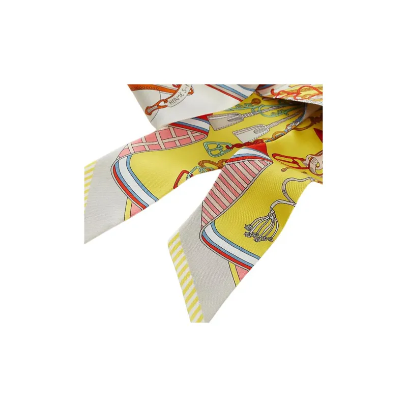 HERMES Silk Ribbon, Mulberry Silk Scarves Women's Yellow-1