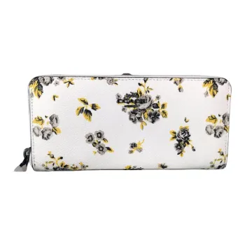 COACH Accordion Zip Leather Trunk Wallet Women's Ecru
