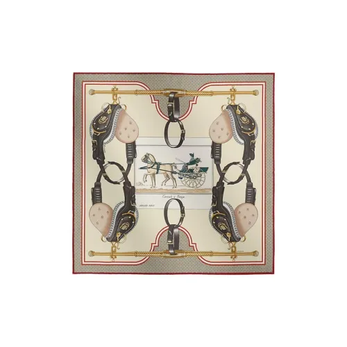 HERMES Mulberry Silk Scarves Women's Vanilla/Charcoal Gray