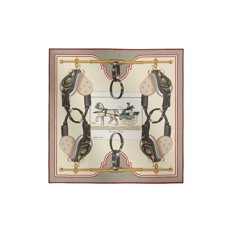 HERMES Mulberry Silk Scarves Women's Vanilla/Charcoal Gray-0