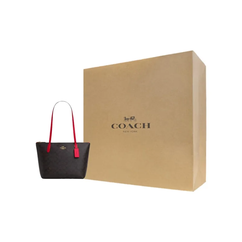 COACH Coated Canvas Tote Bag, Shopping Bag, Shoulder Bag Medium Size Women's Walnut-7