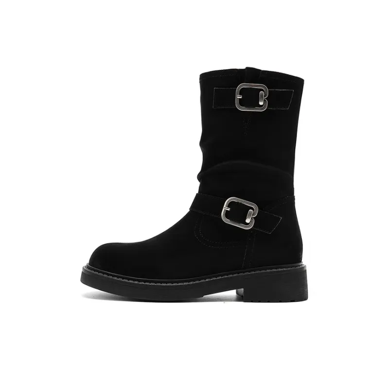 JOSINY Flat Retro Single Shoes Crew Ankle Boots Women's Black-1