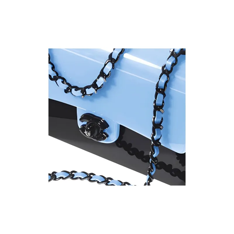 CHANEL 21K Winter Resin Glass Shoulder Bag, Crossbody Bag Women's Blue & Black-3