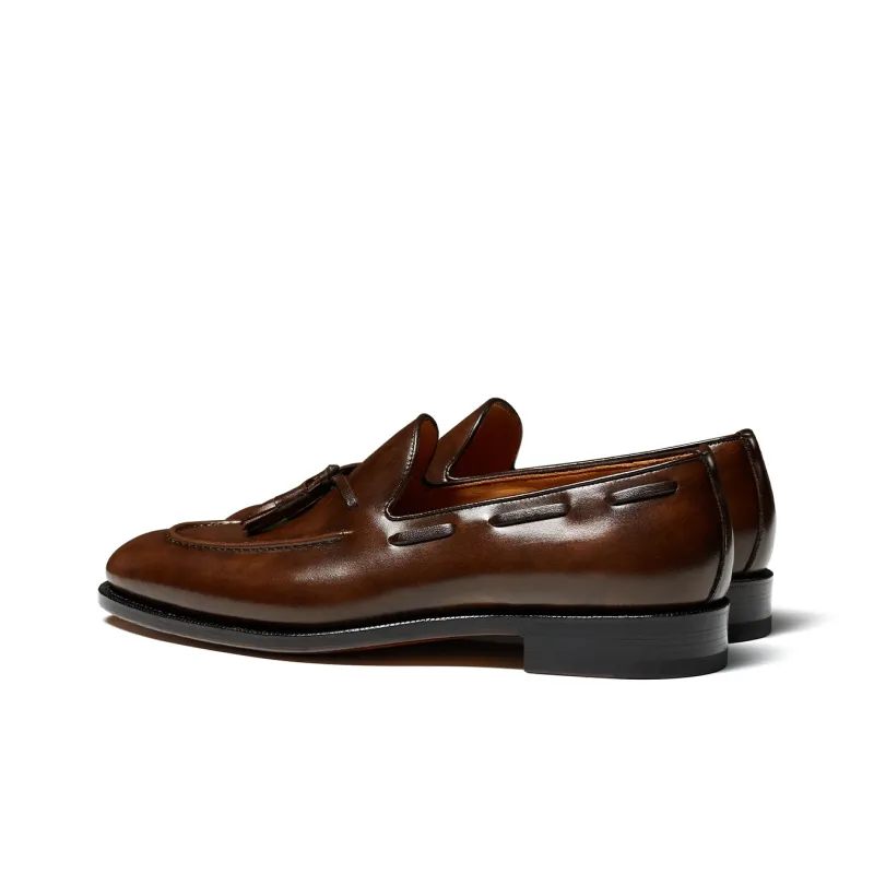 TRUFFAUT Fringe Slip on Leather Shoes Loafers 2.6CM Men's-7
