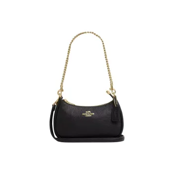 COACH Teri Refined Pebble Pattern Leather Shoulder Bag Mini Women's Black