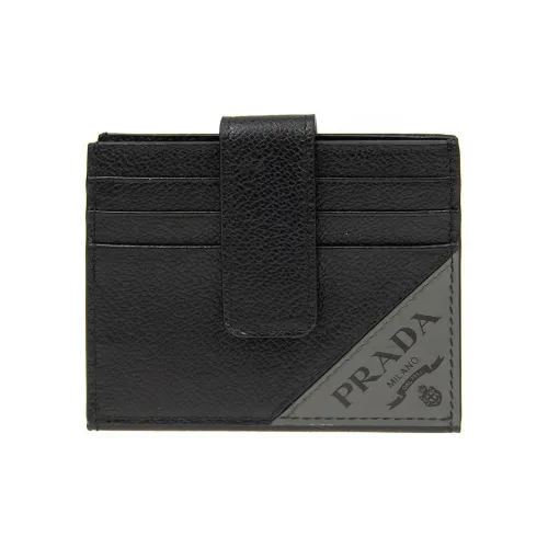 PRADA Cow Leather Card Holder Women's Gray