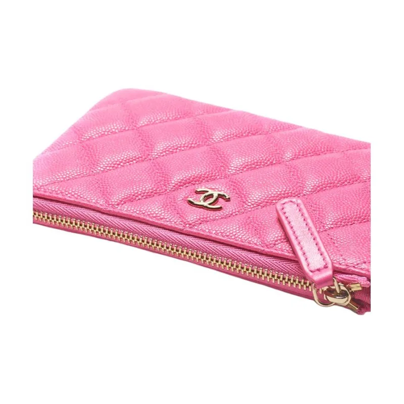 CHANEL 22K Autumn And Winter Embossed Calfskin With Gold Metal Portable Bag Clutch Mini Women's Pink-4
