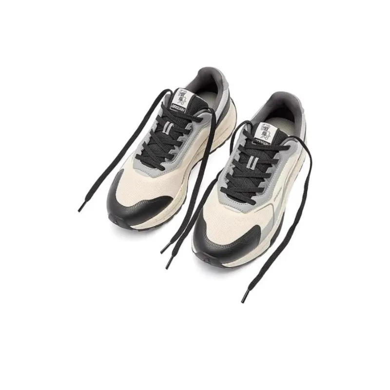 QIAODAN Slip-Resistant Cushioning Height Increasing Low-Top Casual Shoes Men's Antique Porcelain White Black-3